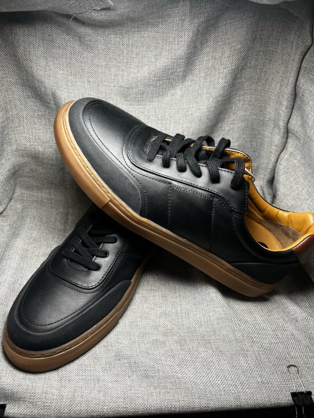 Vince Camuto Black Leather Sneakers with Gum Sole